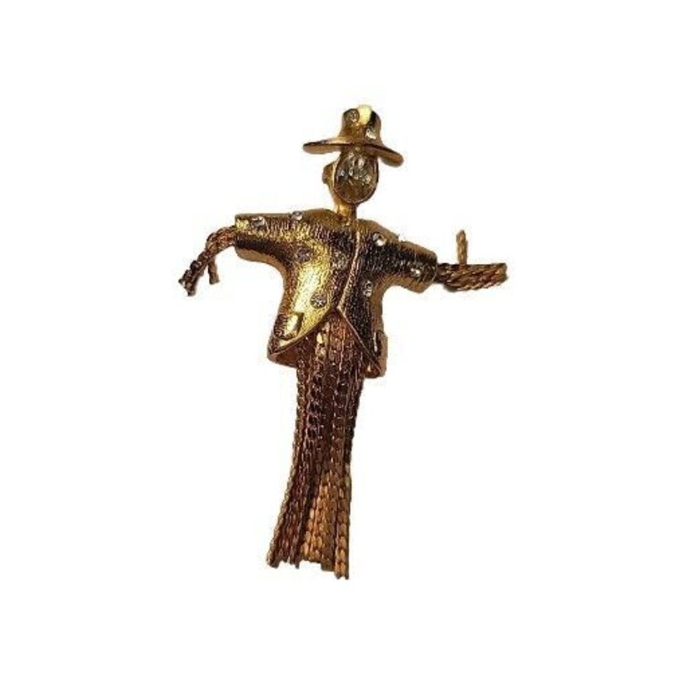 VTG Rhinestone Scarecrow Pin Brooch Chic Halloween Chain Sections Arms & Legs